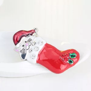 Brosche - Katze in Weihnachtsocke als Anstecknadel 2