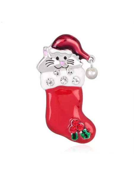 Brosche - Katze in Weihnachtsocke als Anstecknadel