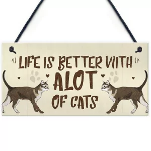 Holzschild LIFE IS BETTER WITH ALOT OF CATS 20 x 10 cm