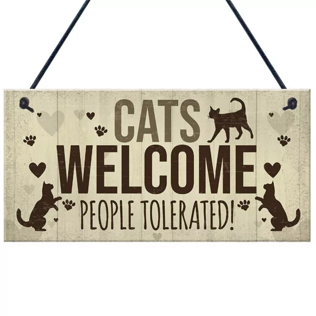 Holzschild CATS WELCOME 20 x 10 cm