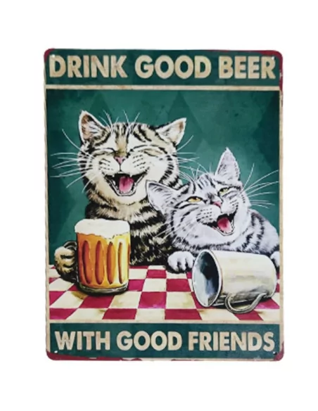 Blechschild Katze DRINK GOOD BEER WITH GOOD FRIENDS