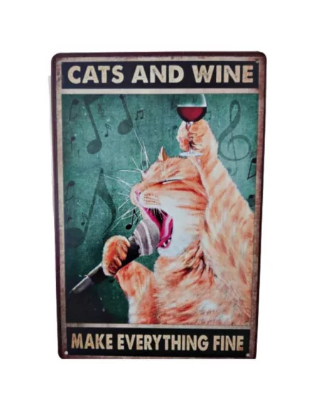 Blechschild Katze - CATS AND WINE MAKE EYEYTHING FINE