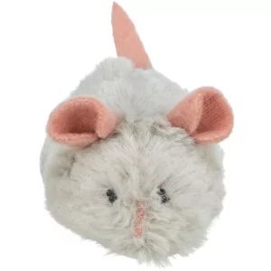Graue elektrische Plüsch-Maus mit Knopfaugen und Rosa Schwanz