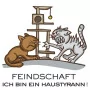 Zwei streitende Katzen gezeichnet mit Kratzbaum.